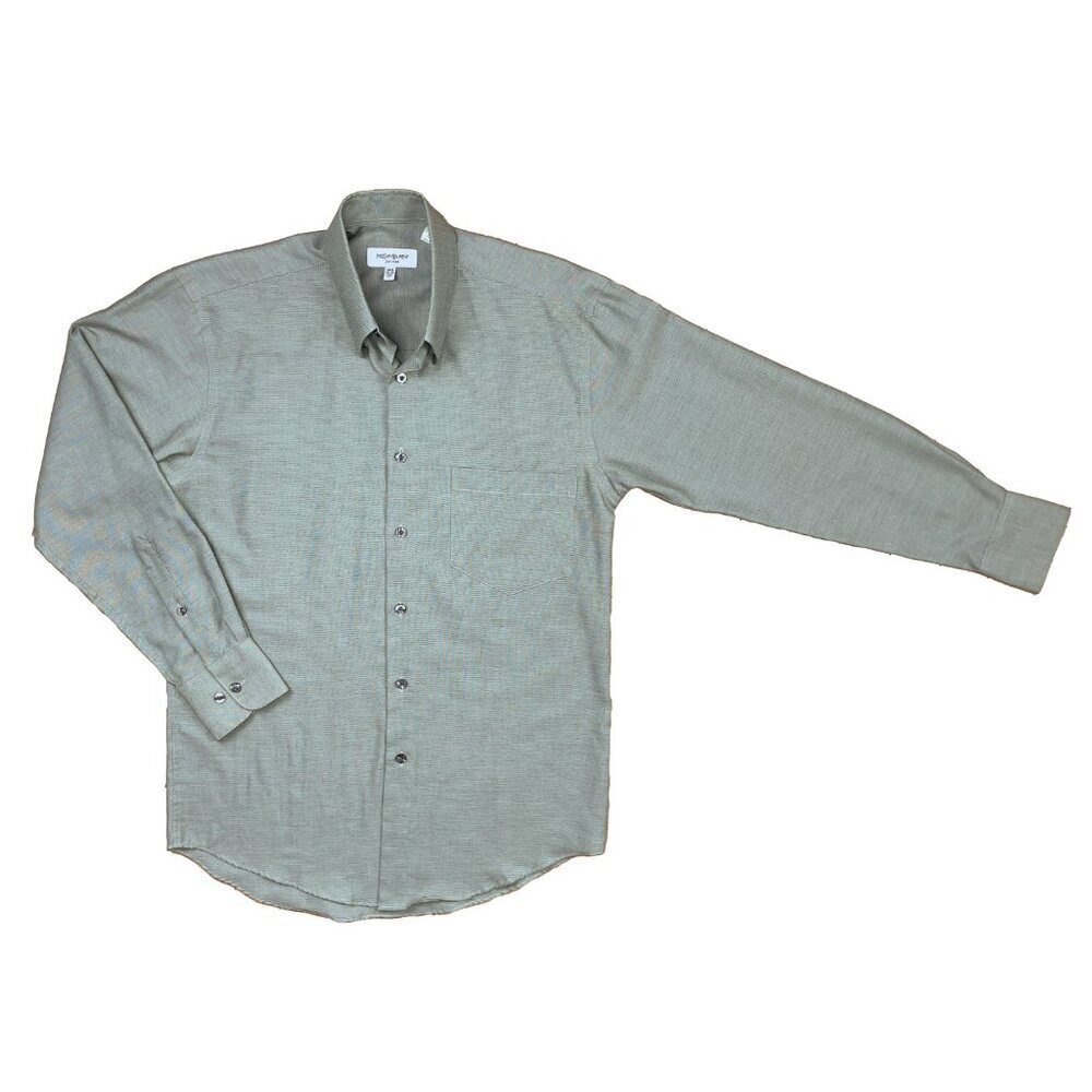 YVES SAINT LAURENT Cotton Blend Luxury‎ Dress Sport Green Shirt sz 14.5 32-33 S